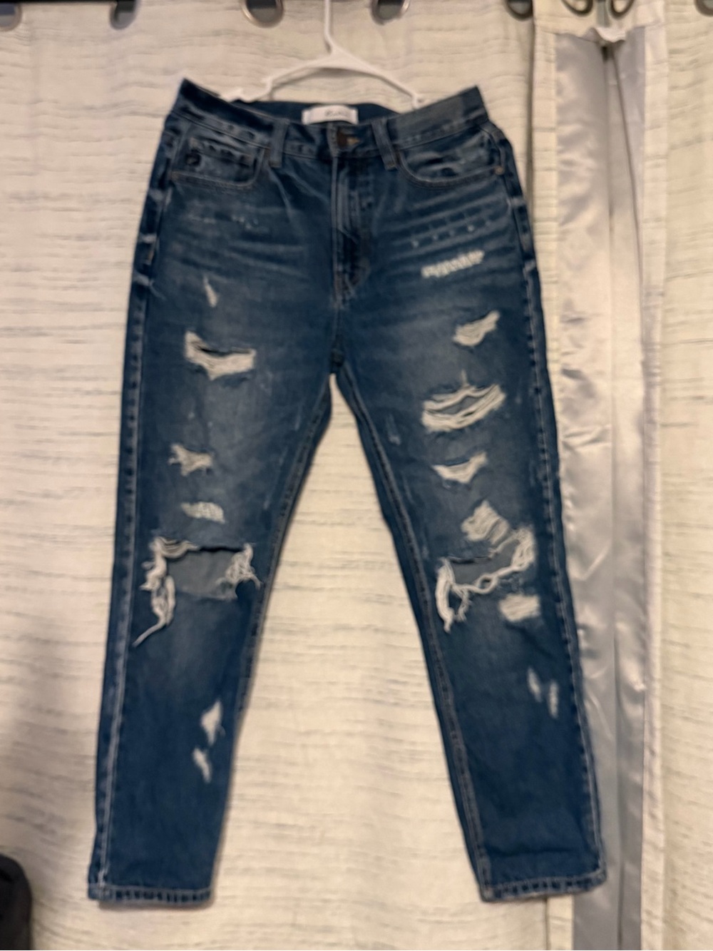KanCan Dark Blue Distressed Straight Leg Jeans